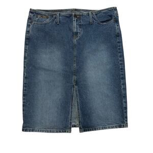 Vtg Y2K LEI Denim Skirt Womens Size 15 Front Slit Medium Wash Boho Indie City